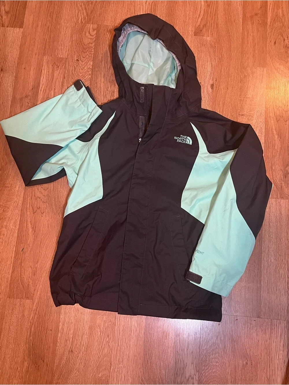 The North Face girls Black & Mint Hooded Rain Jacket